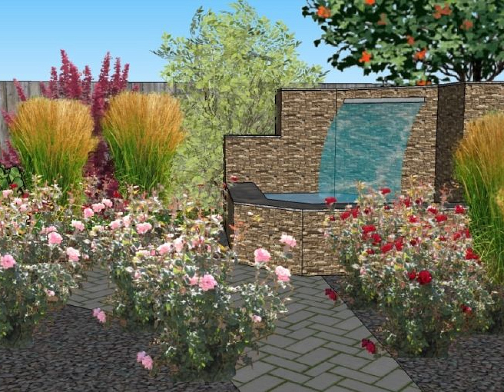 Елена Ведерникова – проект «Европейский дворик» – садовый центр «Южный» водопад вид сбоку